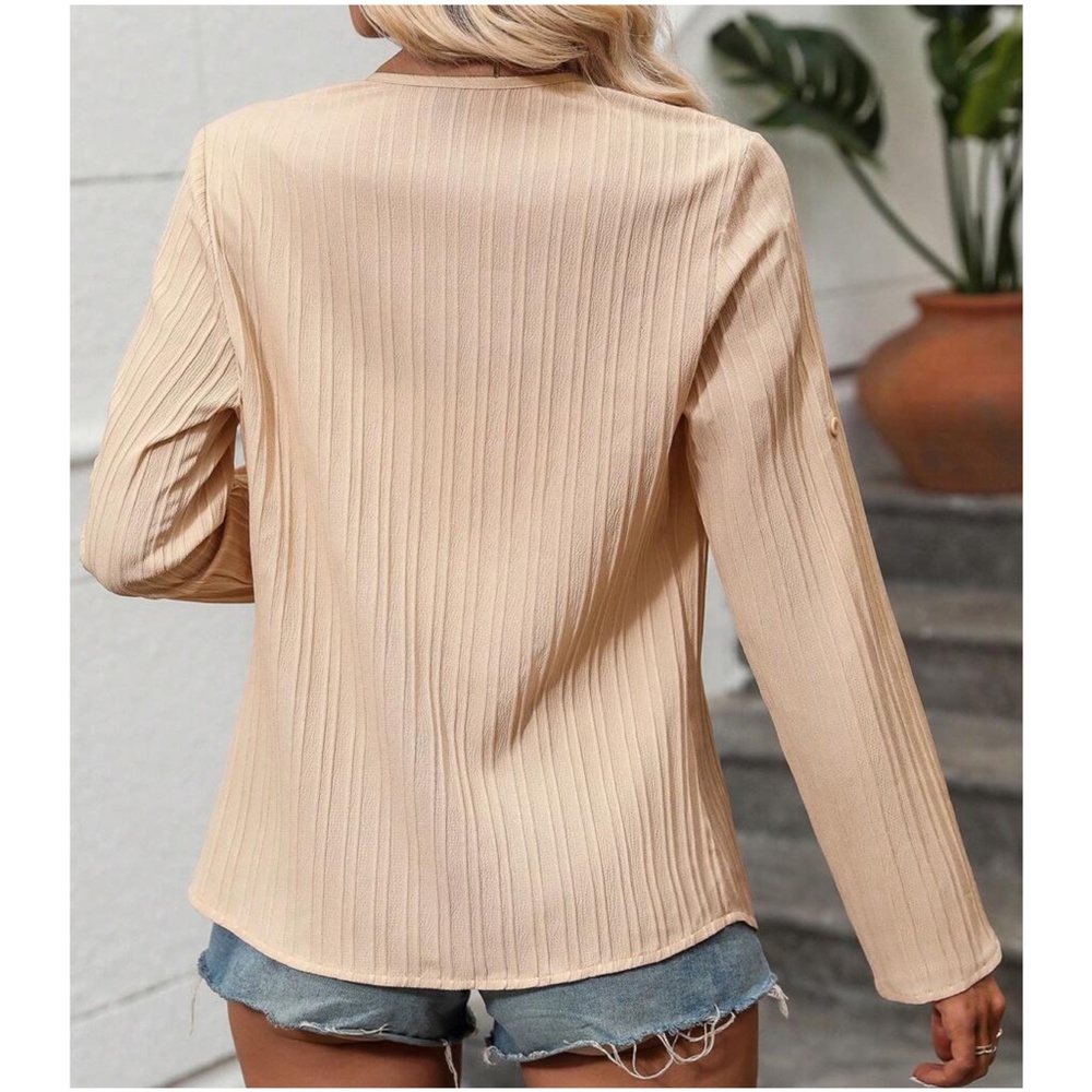 Ribbed Open front Cuffed Sleeve Blazer Jacket - Picture 8 of 13